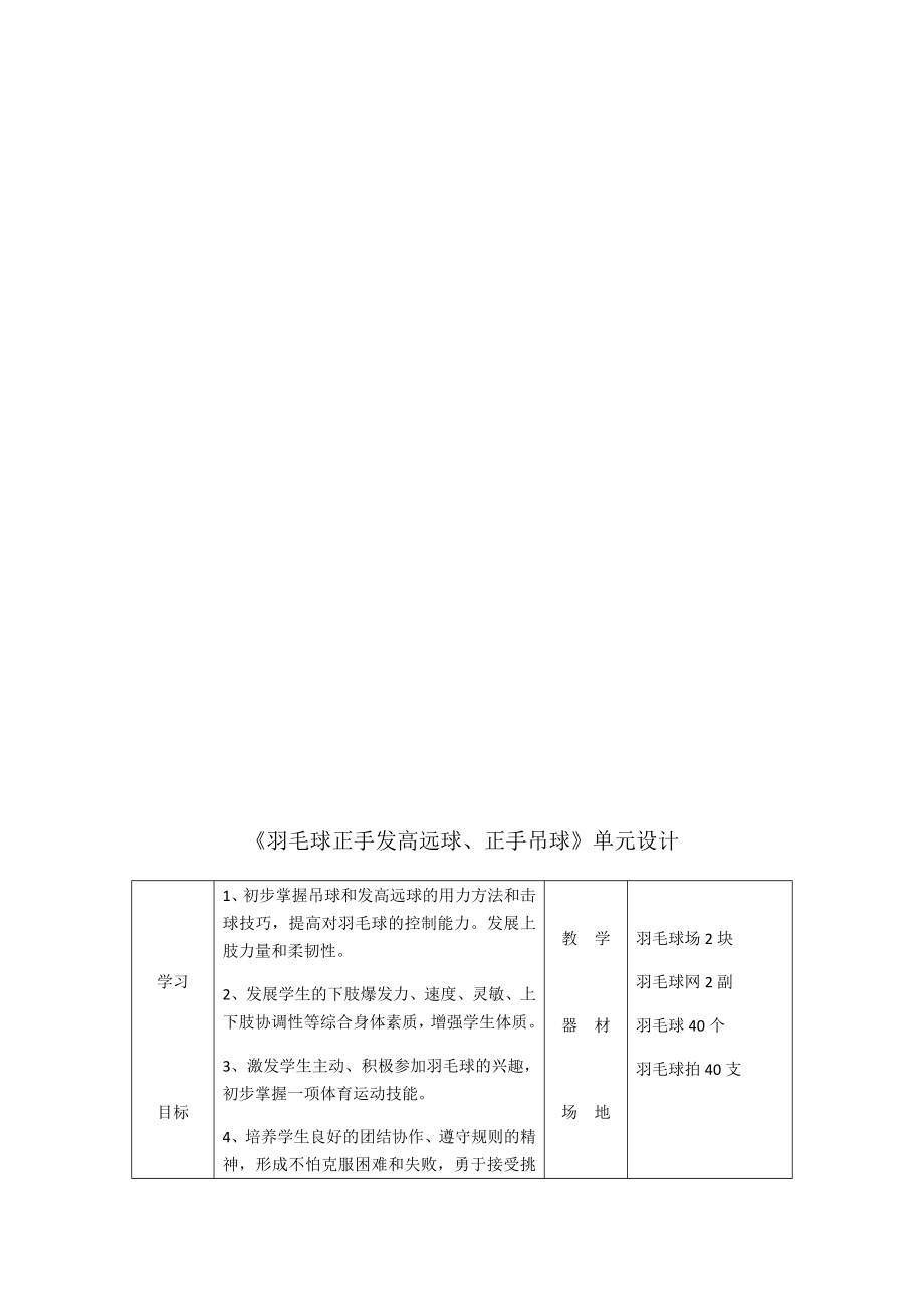 羽毛球正手发高远球和吊球技术教案.doc