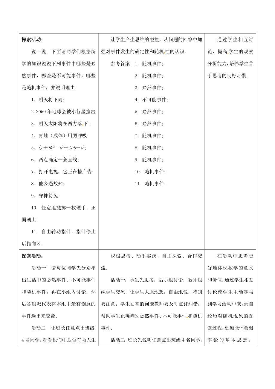 江苏省宿迁市沭阳县八年级数学下册第8章认识概率8.1确定事件与随机事件教案（新版）苏科版（新版）苏科版初中八年级下册数学教案.doc