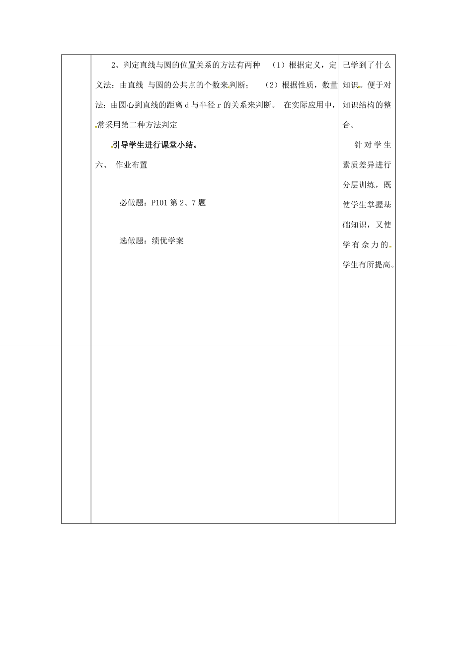 陕西省安康市石泉县池河镇九年级数学上册24.2点和圆、直线和圆的位置关系24.2.2直线和圆的位置关系教案4（新版）新人教版（新版）新人教版初中九年级上册数学教案.doc