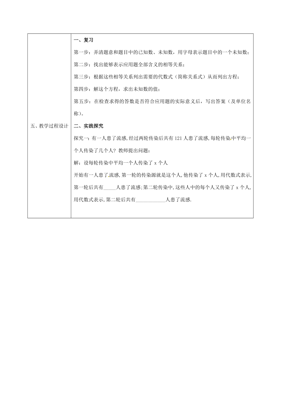 陕西省安康市石泉县池河镇九年级数学上册21.3实际问题与一元二次方程（传播）教案（新版）新人教版（新版）新人教版初中九年级上册数学教案.doc