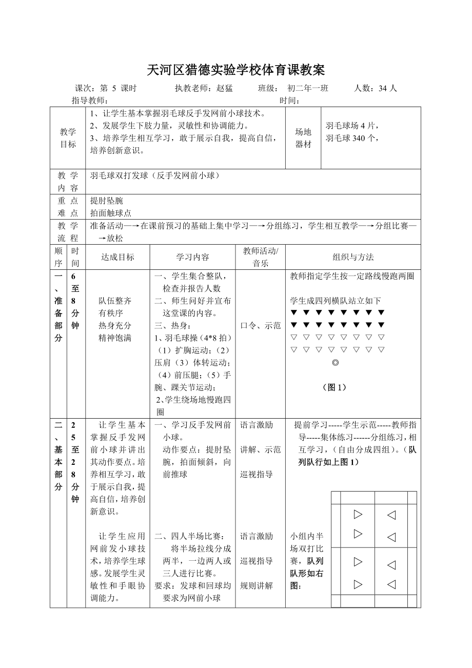 高效羽毛球反手发网前球教案.doc