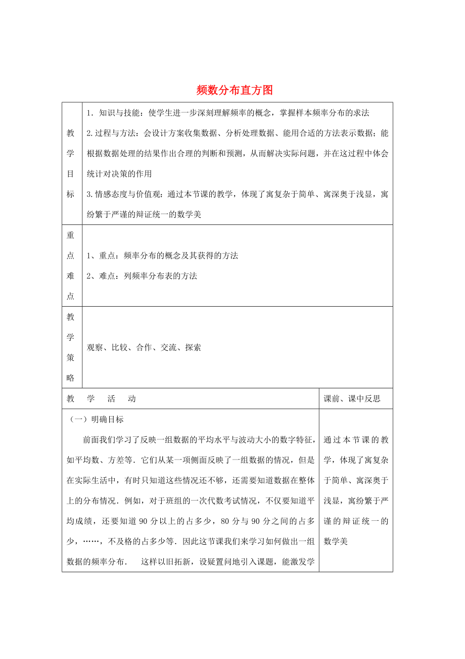 畅优新课堂八年级数学下册第5章数据的频数分布5.2频数分布直方图（第3课时）教案（新版）湘教版（新版）湘教版初中八年级下册数学教案.doc