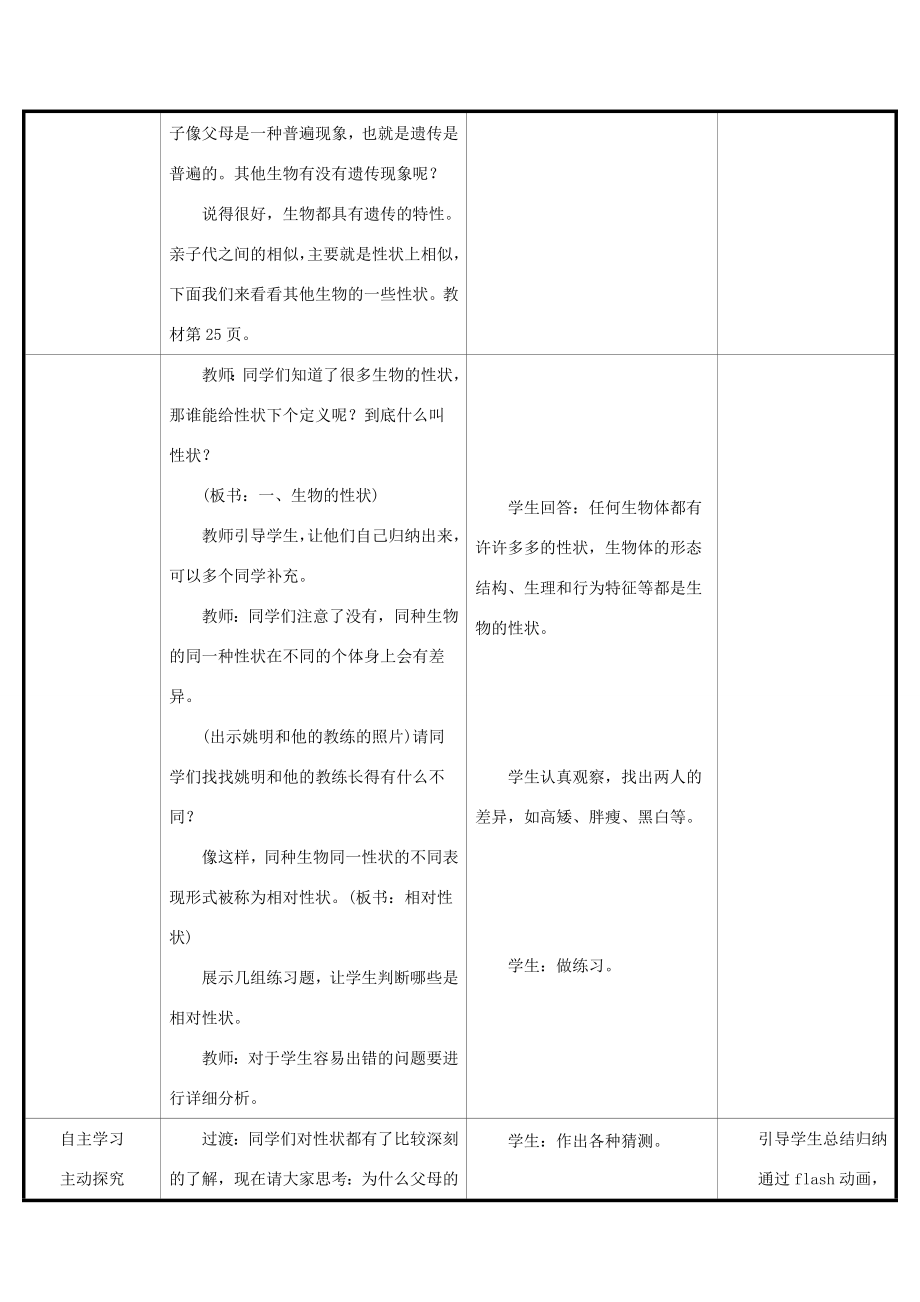 版八年级生物下册第七单元生物圈中生命的延续和发展第二章生物的遗传和变异第1节基因控制生物的性状教案（新版）新人教版（新版）新人教版初中八年级下册生物教案.doc