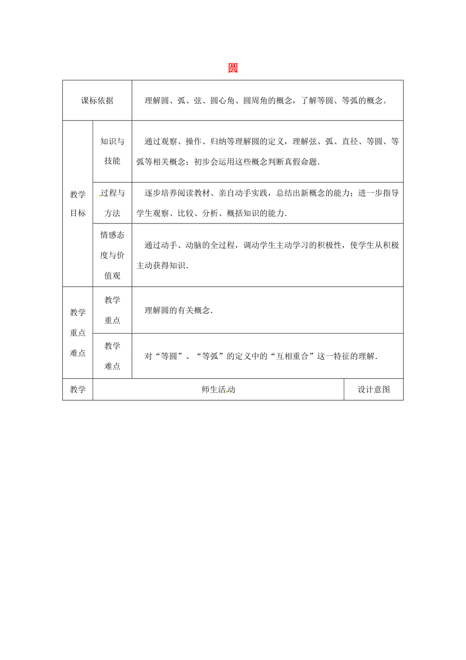 陕西省安康市石泉县池河镇九年级数学上册24.1圆的有关性质24.1.1圆教案3（新版）新人教版（新版）新人教版初中九年级上册数学教案.doc