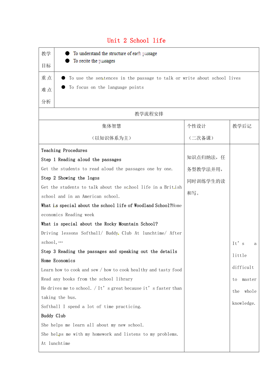 江苏省宿迁市宿豫区关庙初级中学八年级英语上册Unit2Schoollife（第三课时）教案牛津版.doc