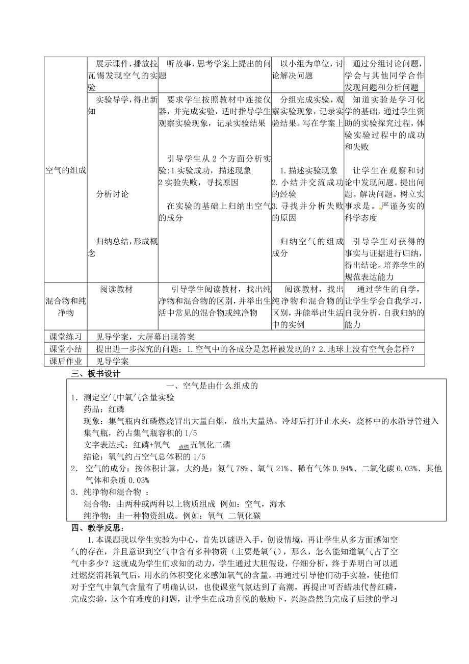 辽宁省东港市黑沟中学九年级化学上册第二单元课题1空气教案（新版）新人教版.doc