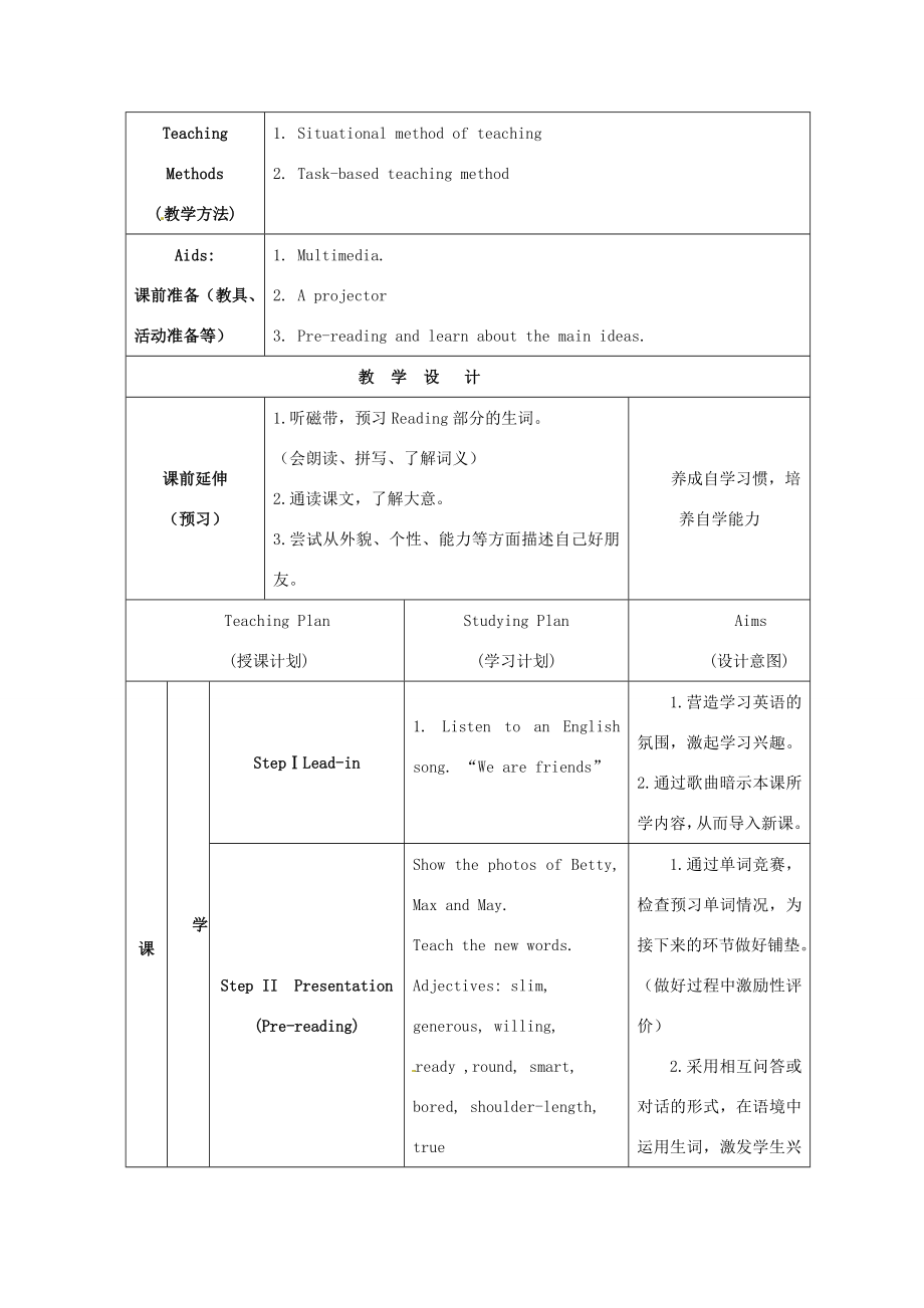 江苏省海安县大公初级中学八年级英语上册《8AUnit1Friends》Period2Reading（1）教案牛津版.doc