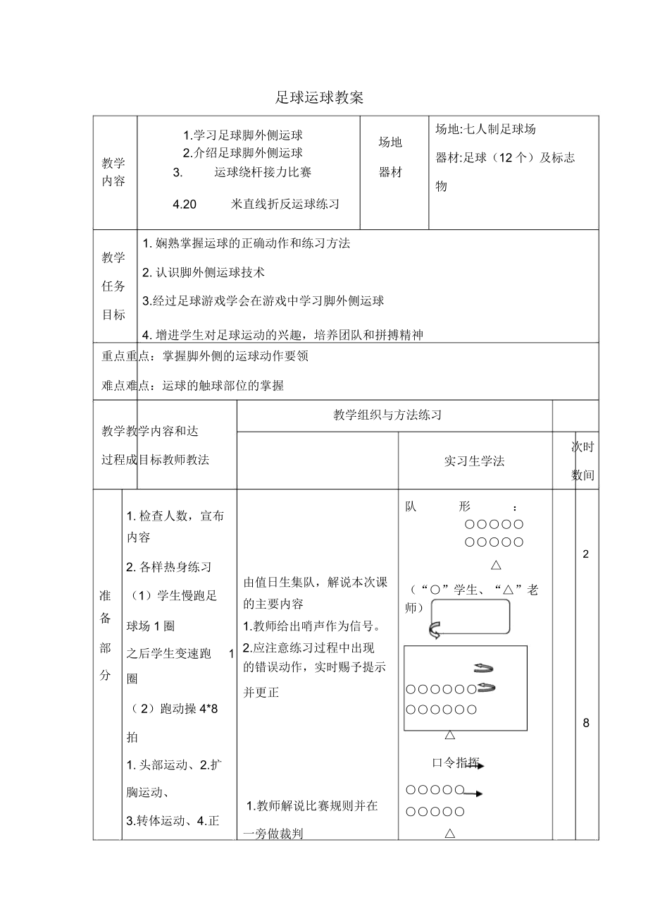 足球脚外侧运球教案(2).doc