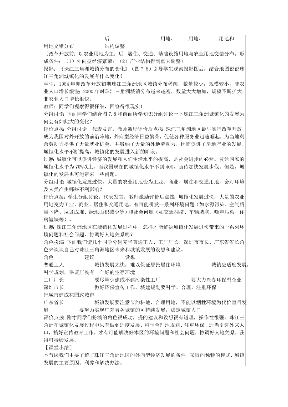 江苏省大丰市刘庄镇三圩初级中学八年级地理下册第七章第一节面向海洋的开放地区—珠江三角洲（第2课时）教案新人教版.doc