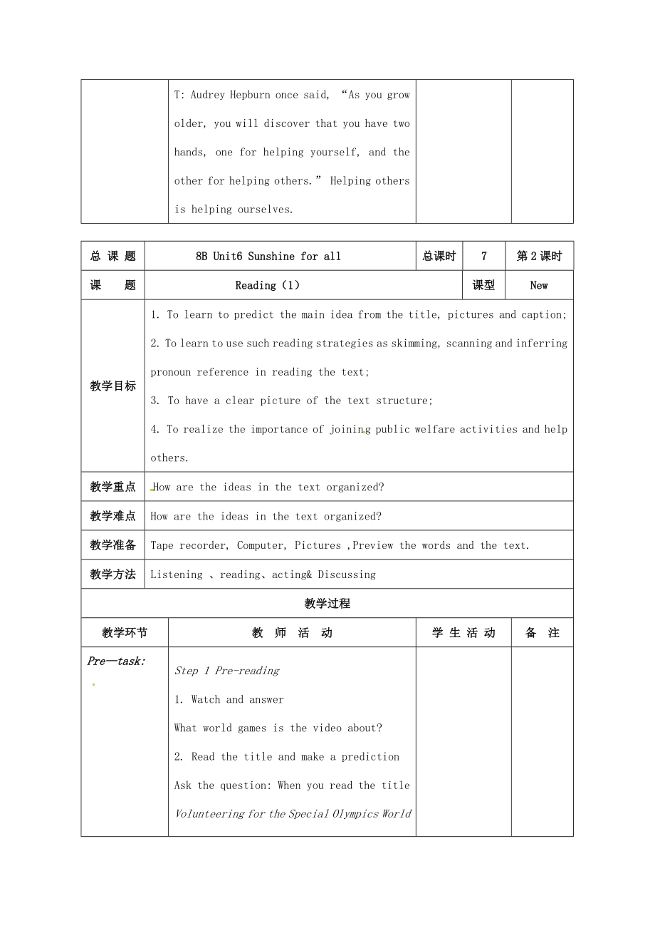 江苏省高邮市车逻镇八年级英语下册Unit6Sunshineforall教案（新版）牛津版（新版）牛津版初中八年级下册英语教案.doc