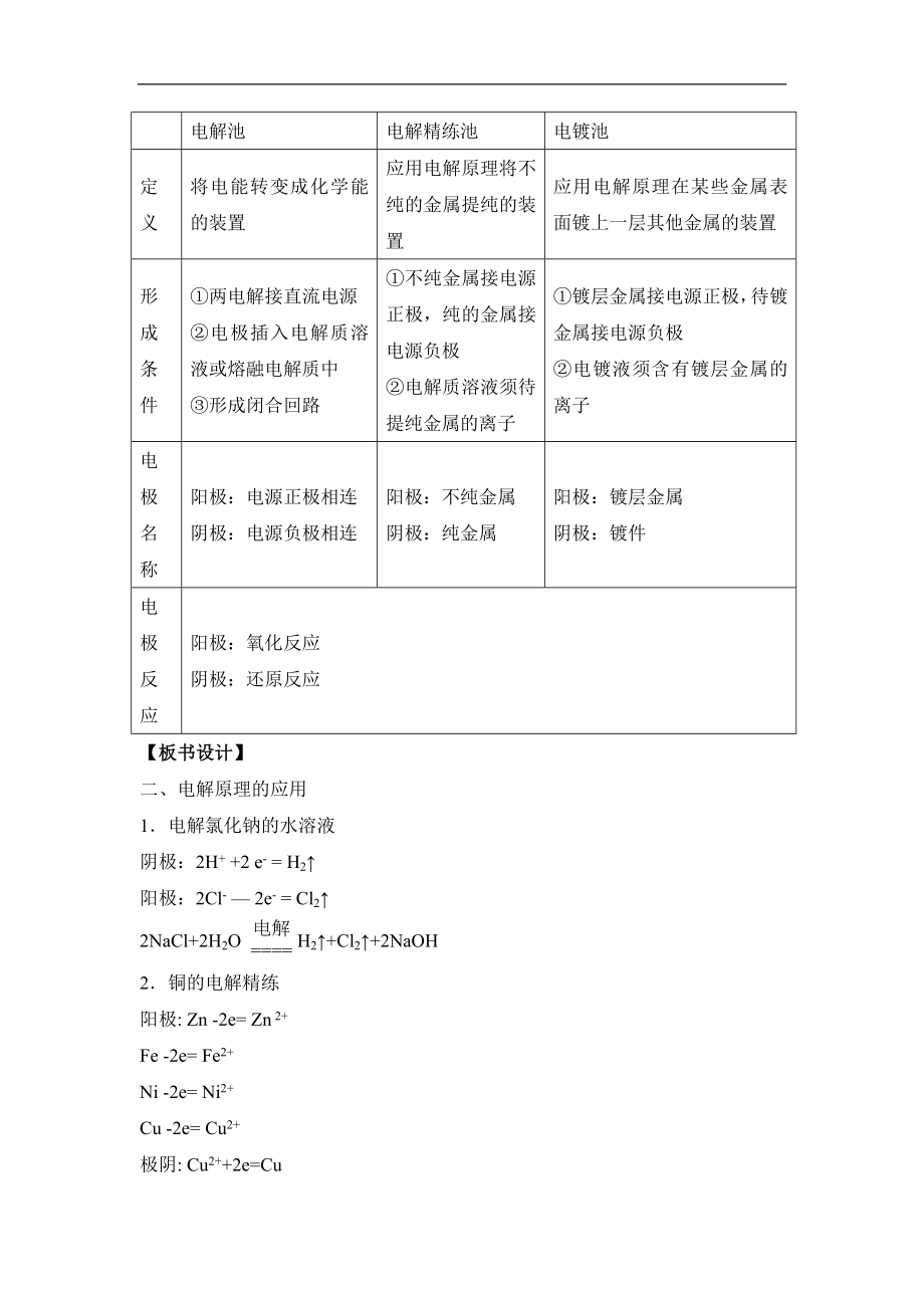 鲁科版高中化学选修41.2《电能转化为化学能——电解》第二课时参考教案2.doc