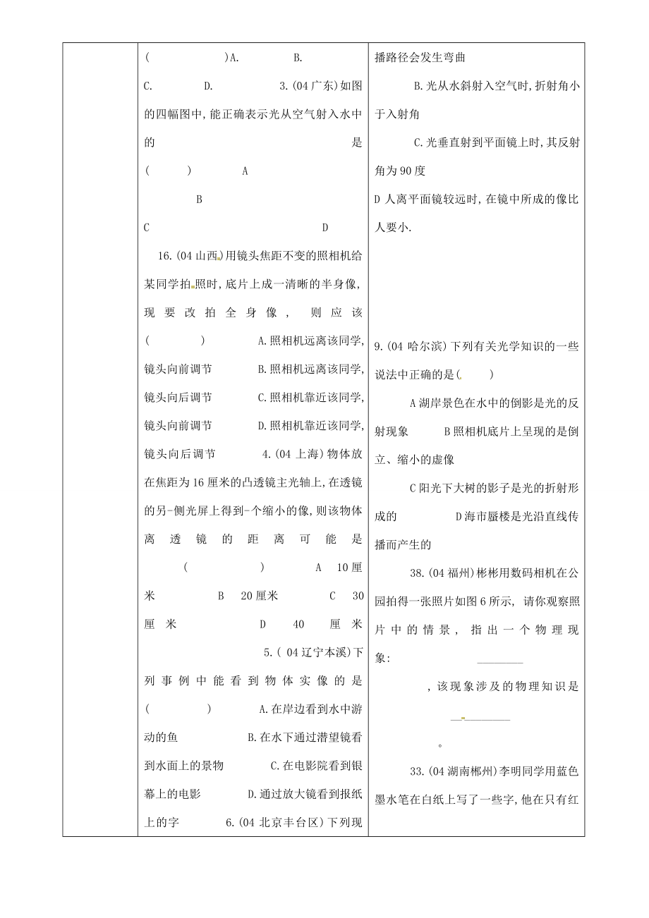 贵州省遵义市贵龙中学八年级物理第四章《多彩的光》教案沪科版.doc