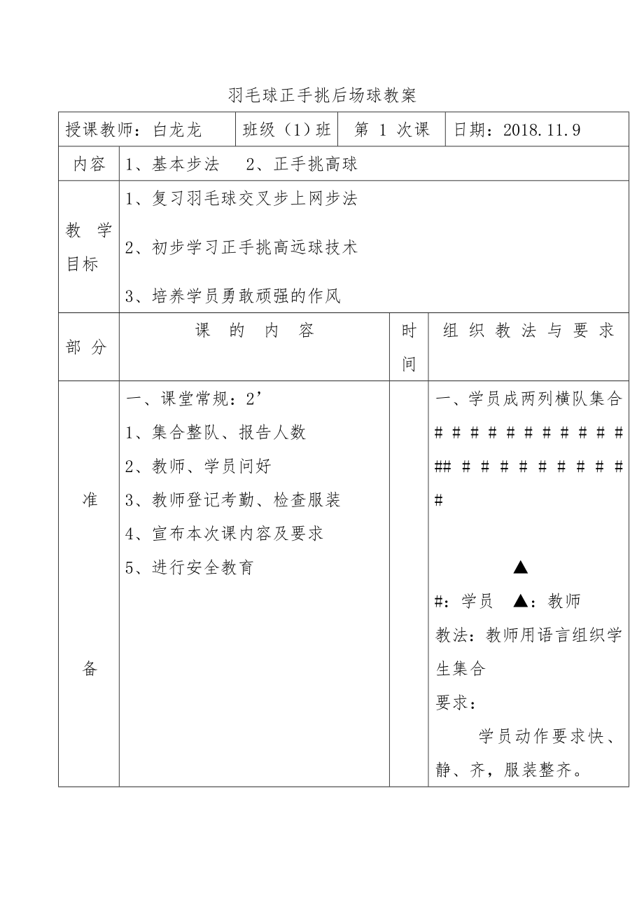 羽毛球正手挑后场球教案.doc