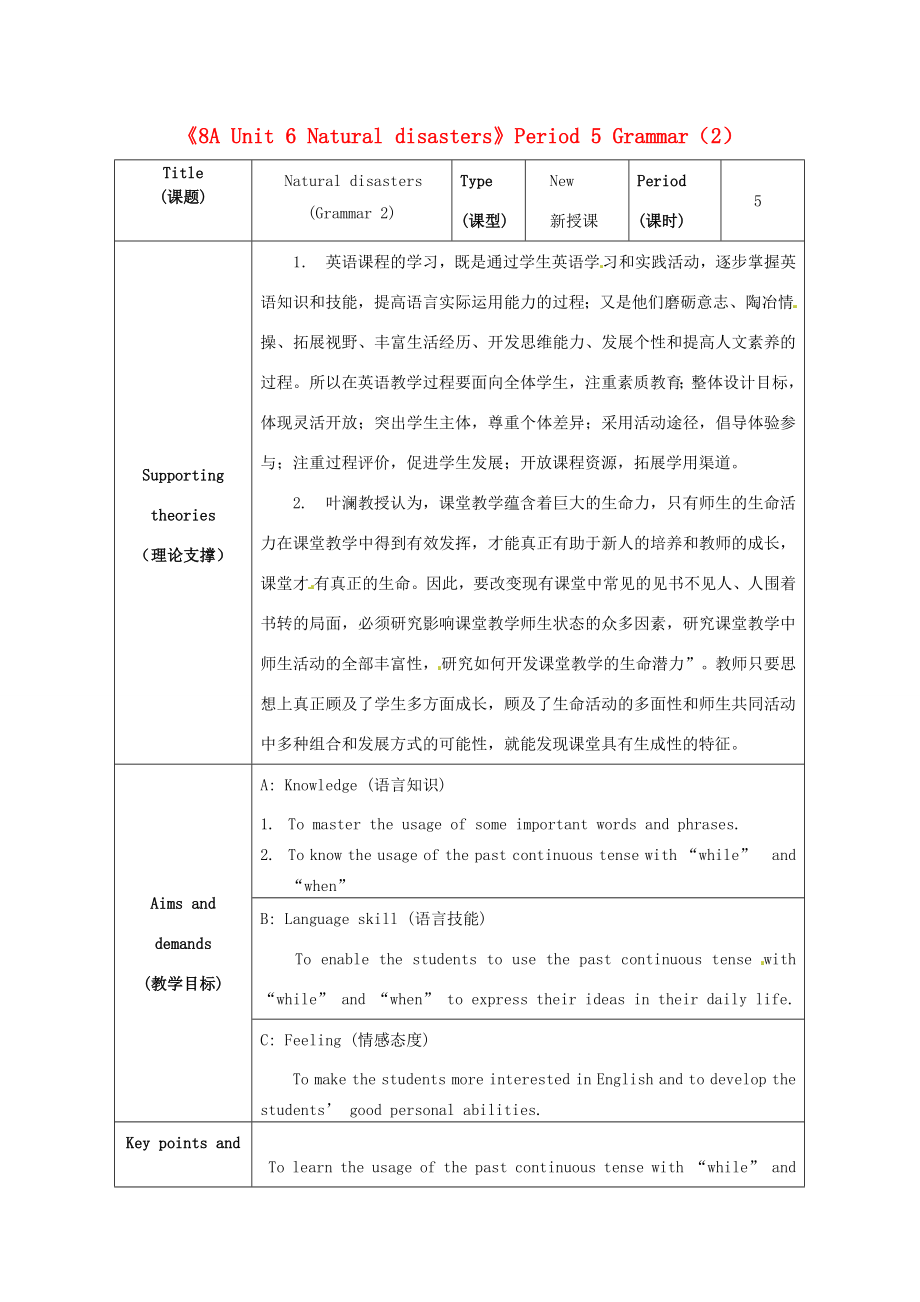 江苏省海安县大公初级中学八年级英语上册《8AUnit6Naturaldisasters》Period5Grammar（2）教案牛津版.doc