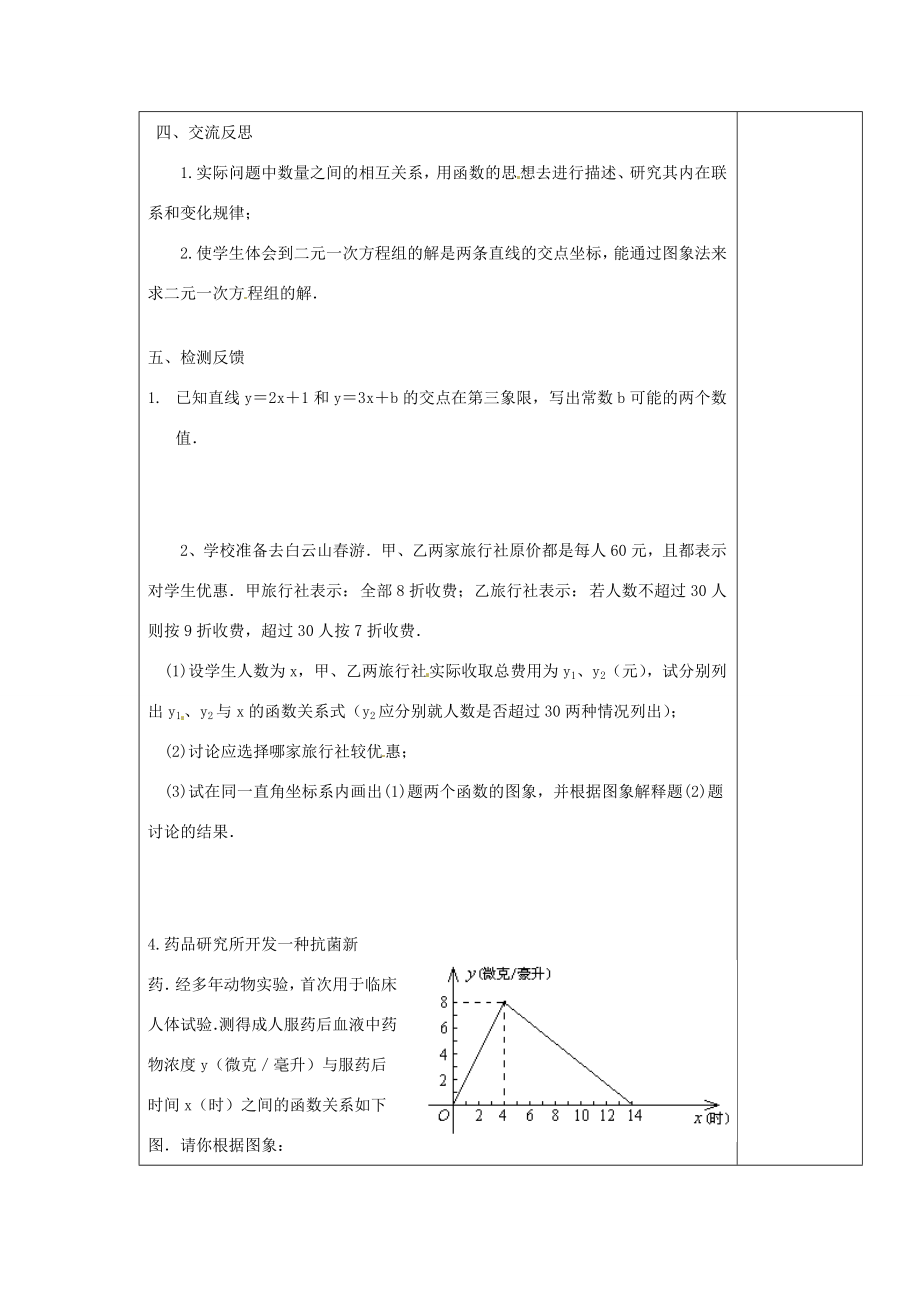 江苏省涟水县徐集中学八年级数学上册第五章一次函数小结思考教案苏科版.doc