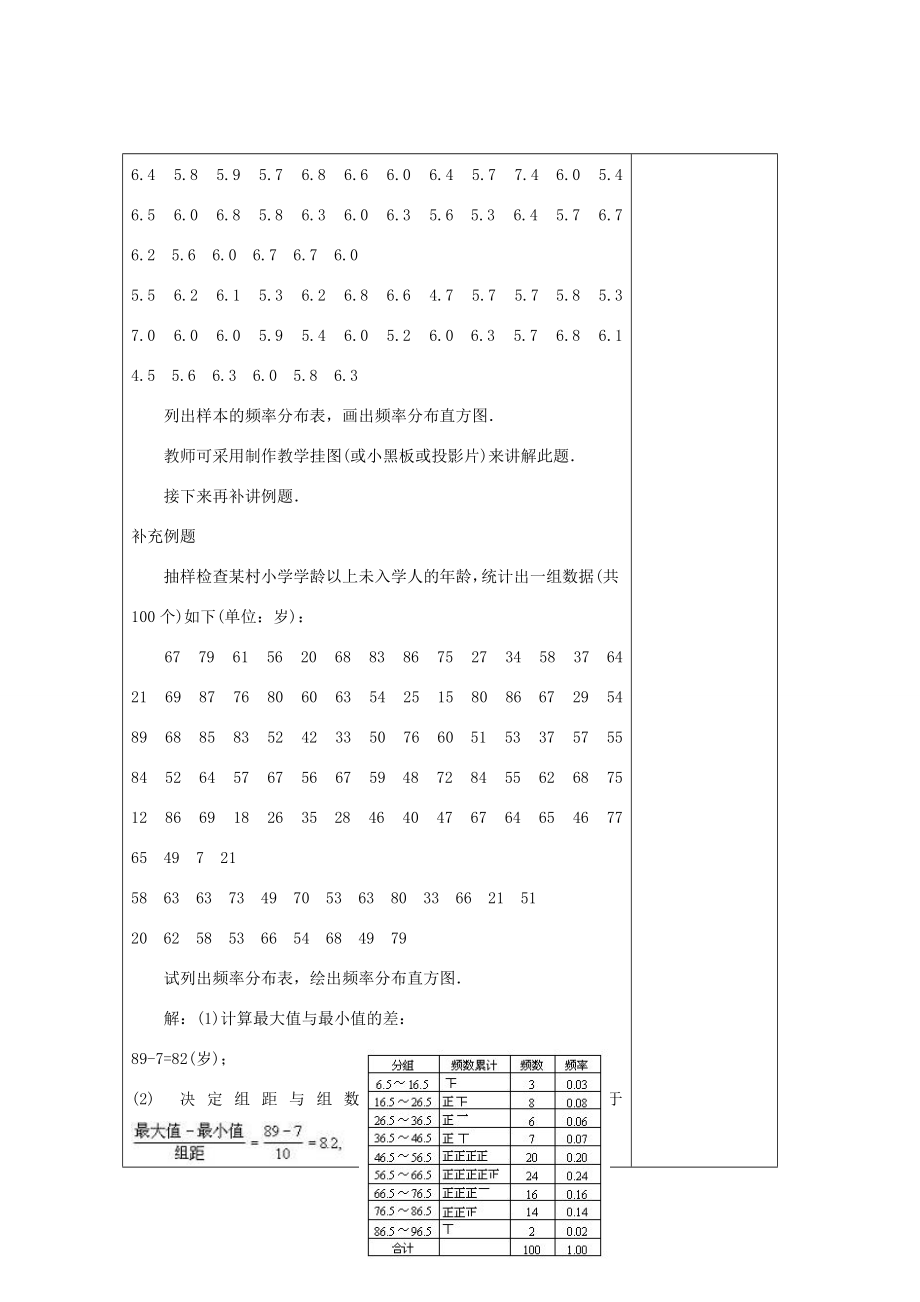 畅优新课堂八年级数学下册第5章数据的频数分布5.2频数分布直方图（第1课时）教案（新版）湘教版（新版）湘教版初中八年级下册数学教案.doc