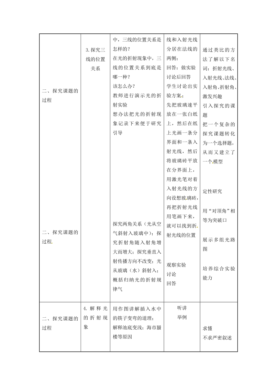 福建省建瓯市徐墩中学八年级物理上册4.4光的折射教案（新版）新人教版.doc