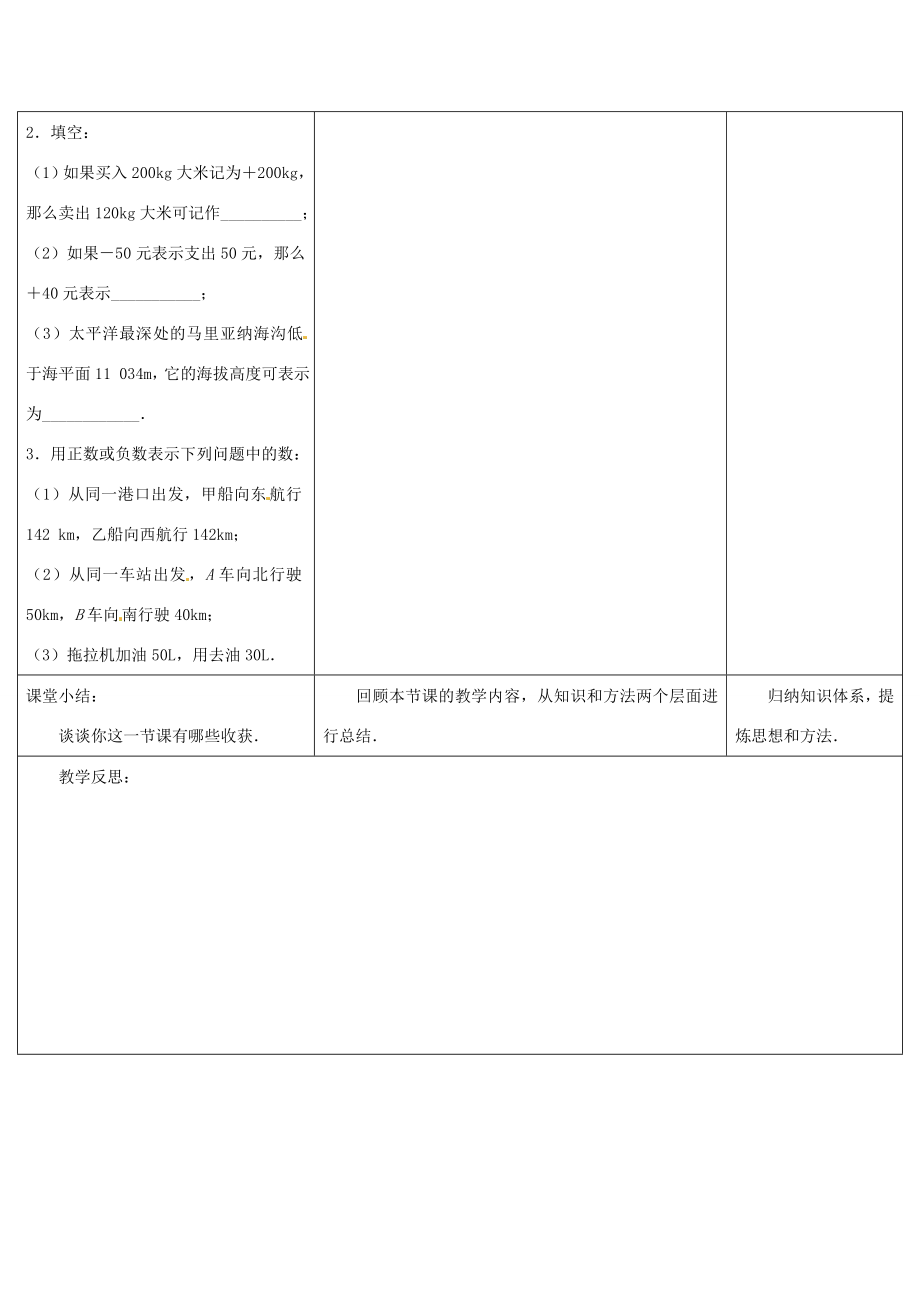 江苏省盱眙县黄花塘中学七年级数学上册《2.1正数与负数》教案人教新课标版.doc