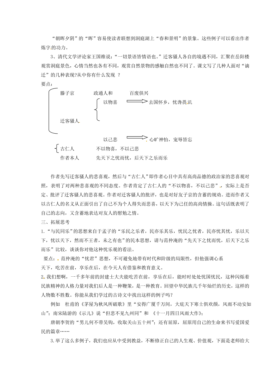 江苏省淮安市涟水县大东中学九年级语文上册课题岳阳楼记（第2课时）教案苏教版.doc