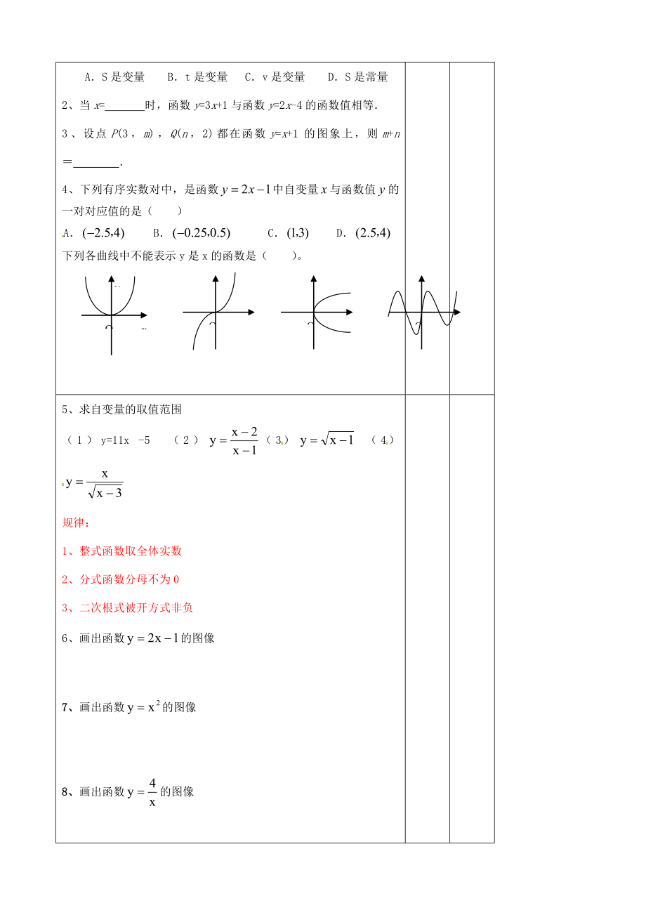 辽宁省大连市第七十六中学八年级数学上册第十四章14.1变量与函数复习教案（1）新人教版.doc