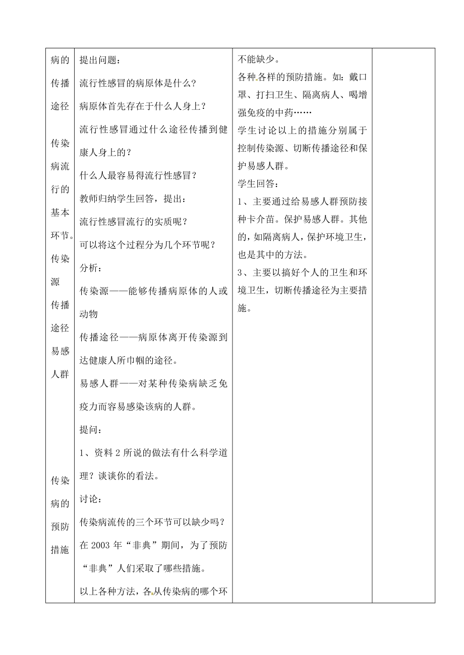 江苏省丹阳市第三中学八年级生物下册《2321传染病的预防》教案苏科版.doc