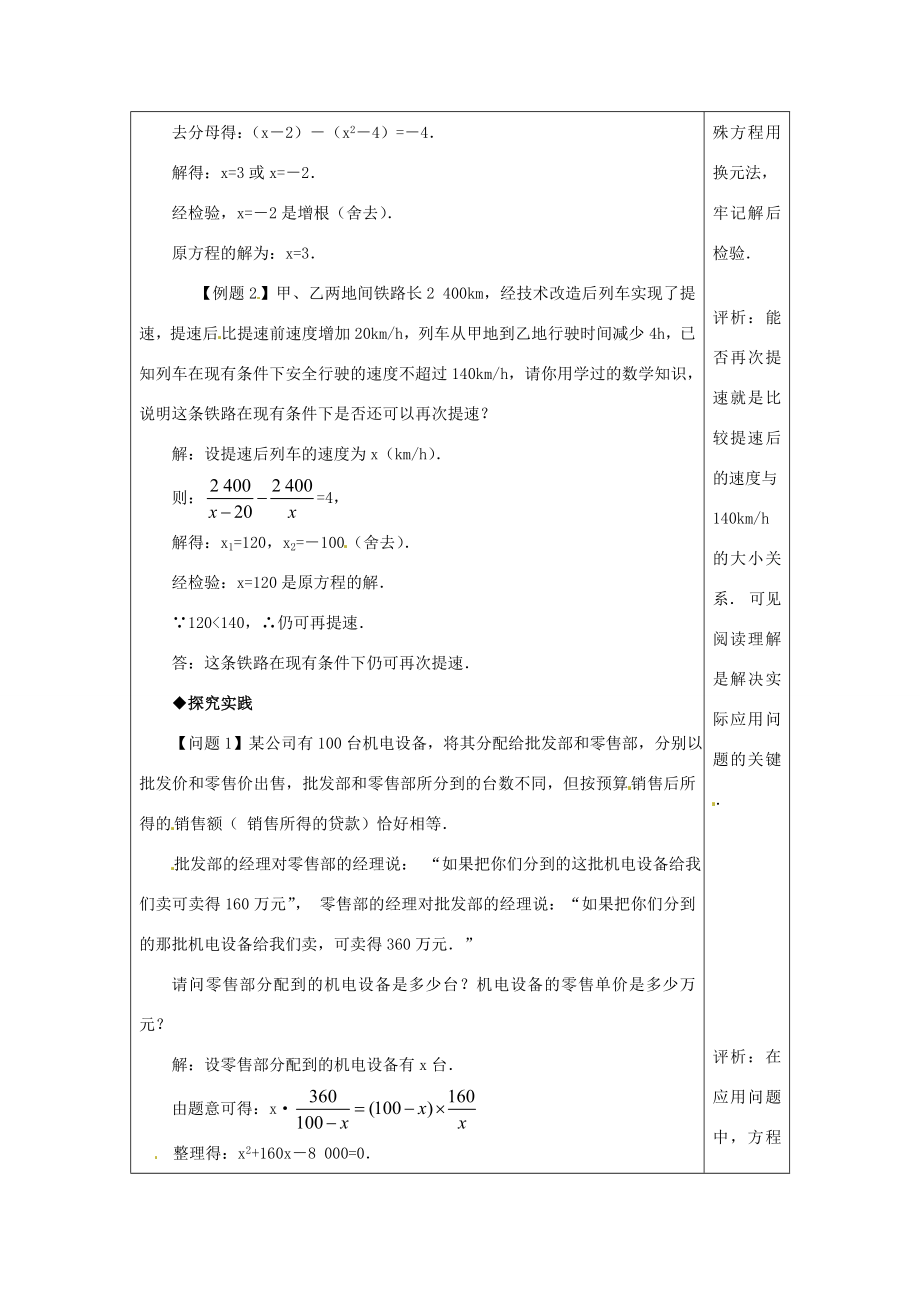 河南省洛阳市下峪镇初级中学八年级数学下册《分式方程》教案新人教版.doc