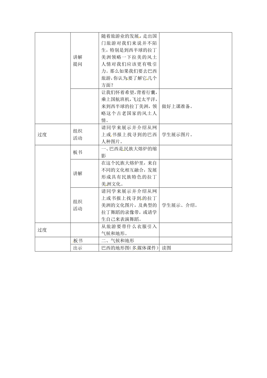 河北省秦皇岛市抚宁县驻操营学区七年级地理下册《巴西》教案新人教版.doc