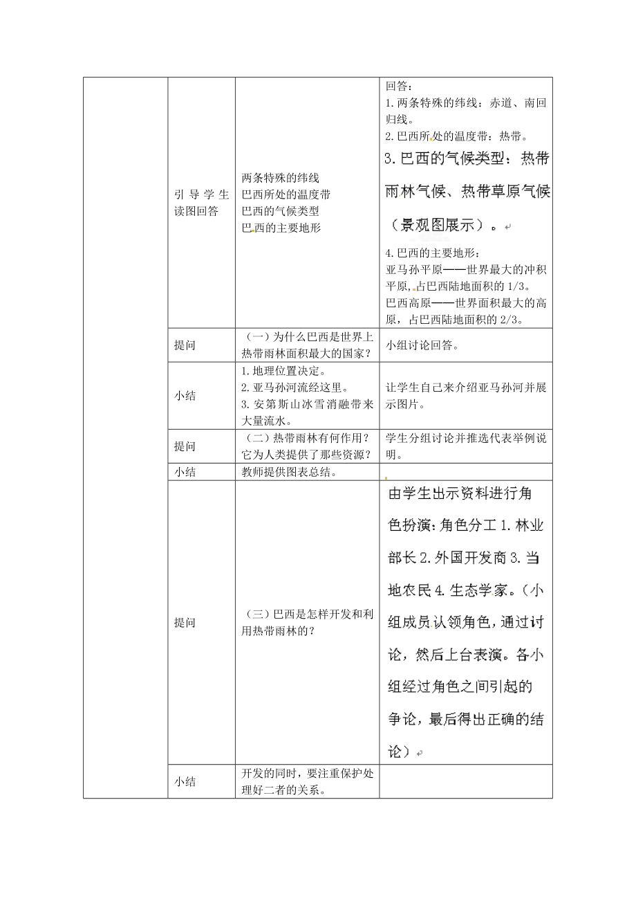 河北省秦皇岛市抚宁县驻操营学区七年级地理下册《巴西》教案新人教版.doc