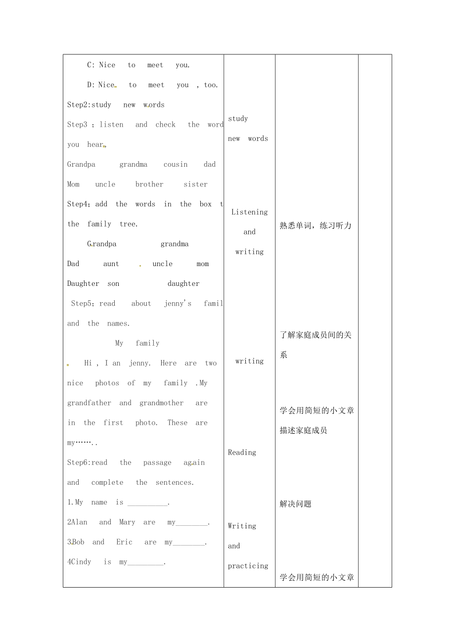 甘肃省武威市七年级英语上册Unit2Thisismysister（第6课时）教案（新版）人教新目标版（新版）人教新目标版初中七年级上册英语教案.doc