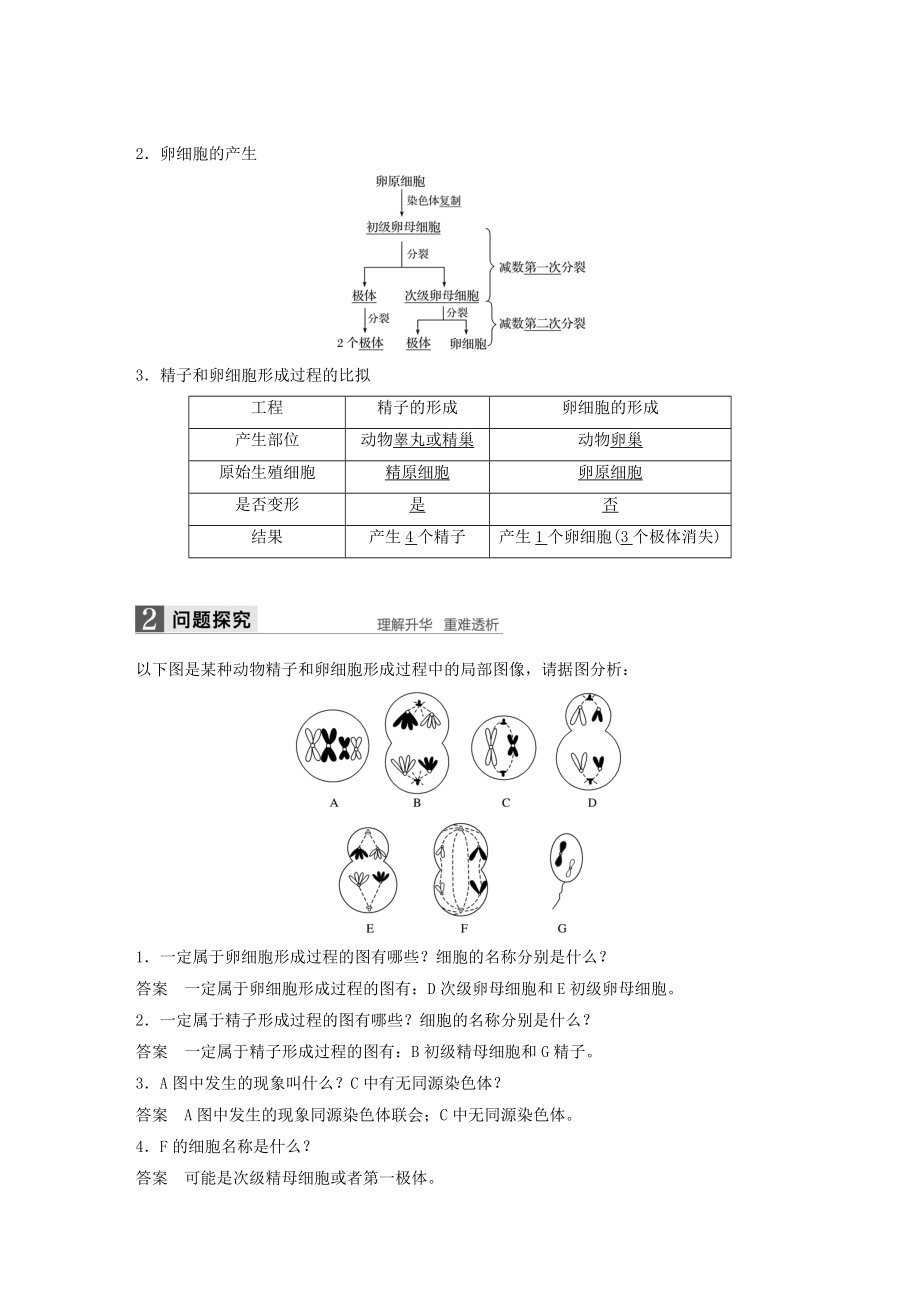 高中生物第二章第一节第2课时精子与卵细胞的产生和受精及减数分裂的意义教案浙科版必修2.docx