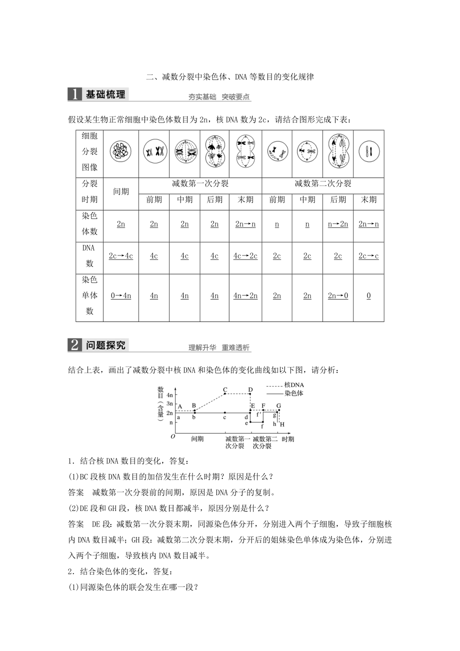 高中生物第二章第一节第2课时精子与卵细胞的产生和受精及减数分裂的意义教案浙科版必修2.docx