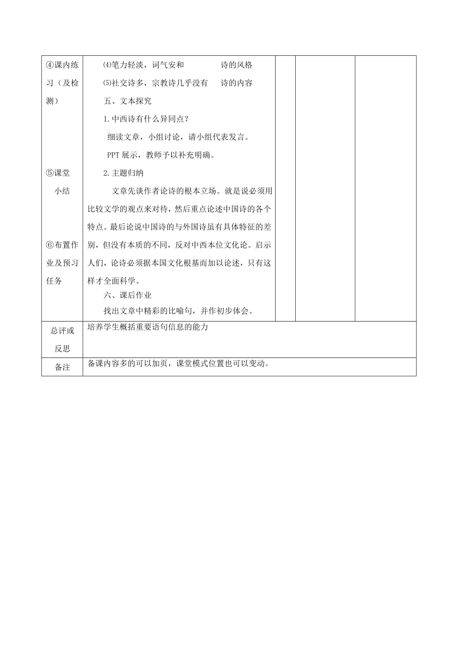 江西省万载县株潭中学高中语文10谈中国诗（第一课时）教案新人教版必修5.doc