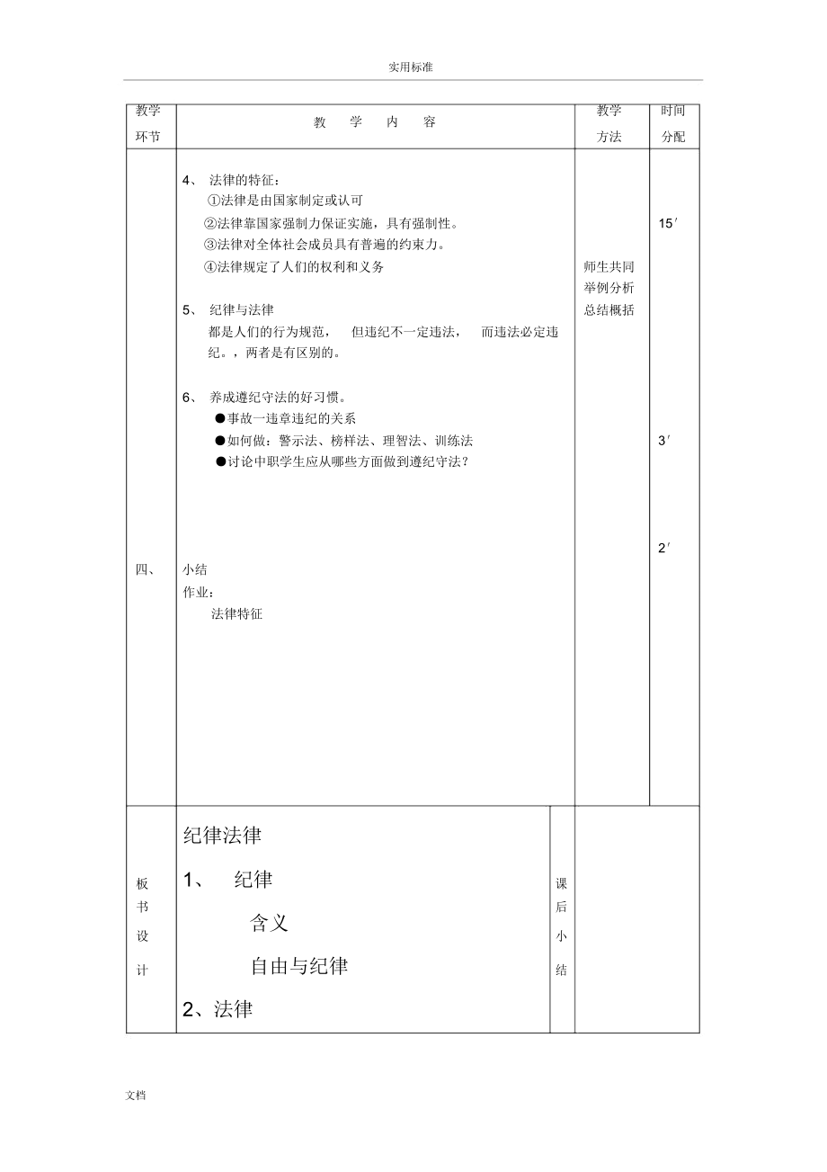 职业道德与法律教案设计(原件).doc