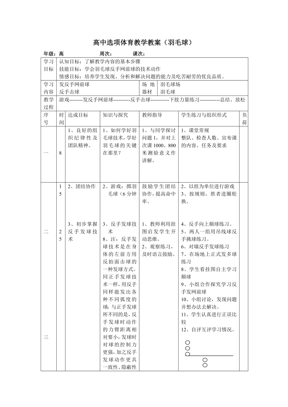 高中选项体育教学教案.doc