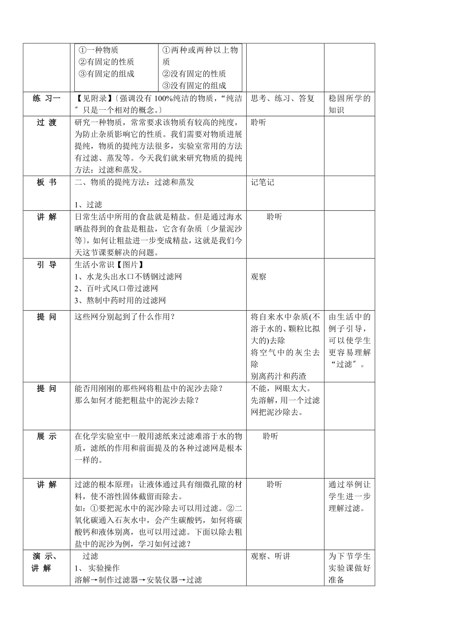 沪教版化学九年级上册教案13物质的提纯.doc