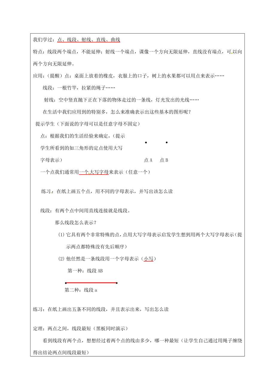 河南省洛阳市下峪镇初级中学七年级数学《点和线》教案2.doc