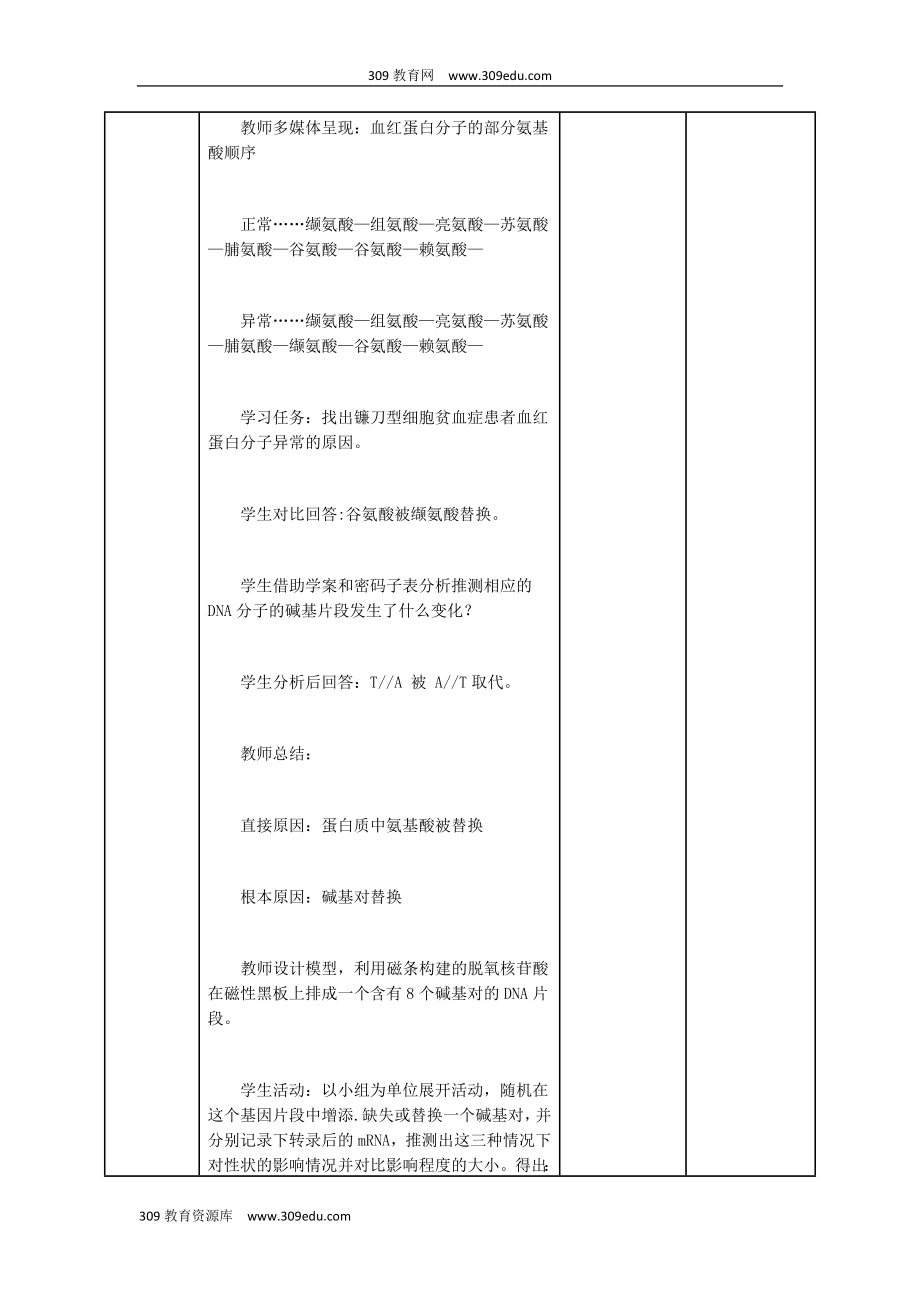 陕西省苏教版高中生物必修二第四章遗传的分子基础4.4基因突变和基因重组教案.doc