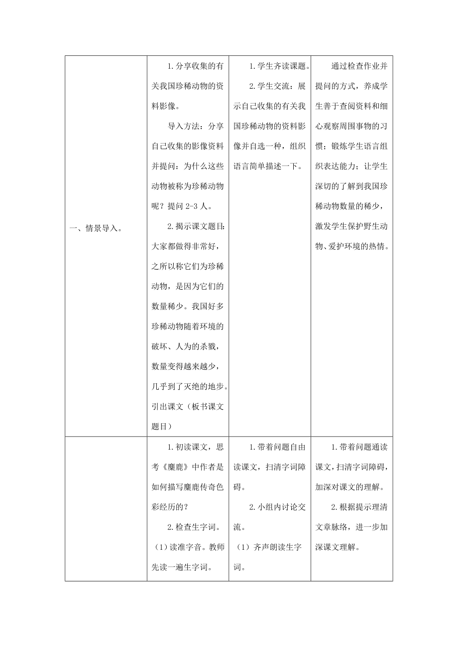 秋六年级语文上册第五单元17麋鹿教案设计苏教版苏教版小学六年级上册语文教案.doc