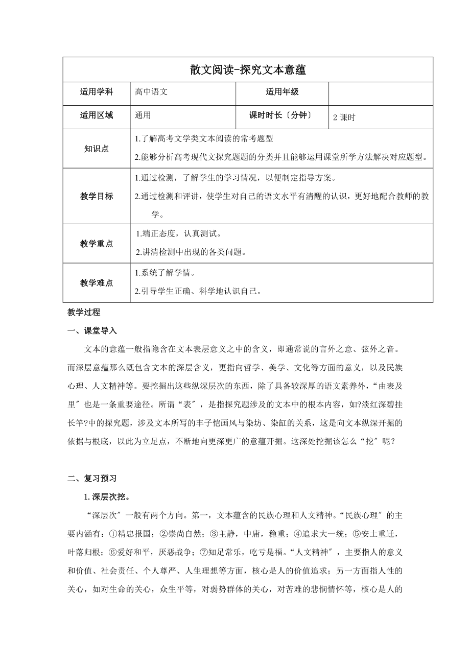 高三语文二轮复习专题散文阅读_探究文本意蕴教案新人教版.doc