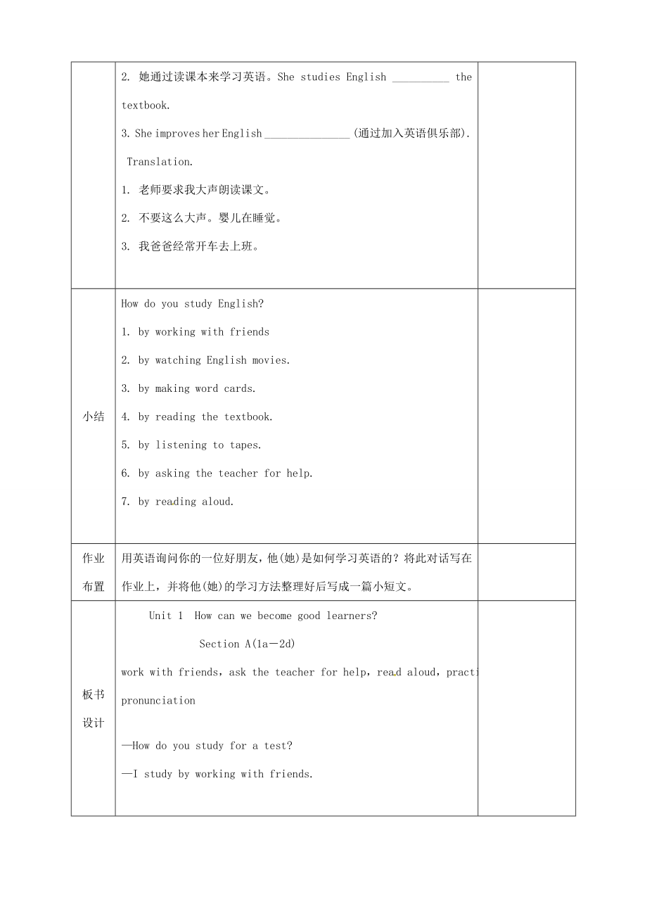 河北省邯郸市肥乡县九年级英语全册Unit1Howcanwebecomegoodlearners（第1课时）SectionA（1a2d）教案（新版）人教新目标版（新版）人教新目标版初中九年级全册英语教案