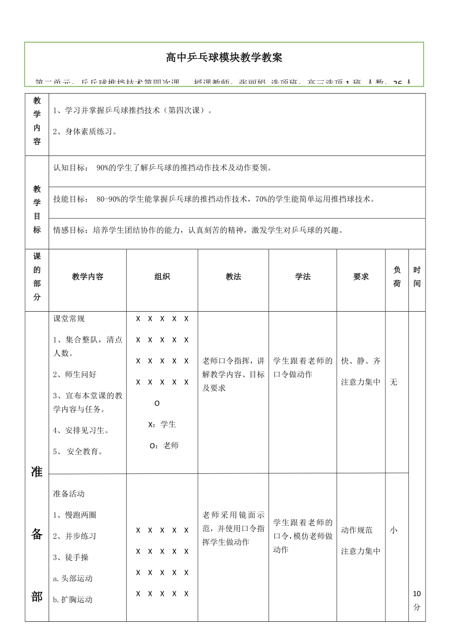 高中乒乓球模块教学教案.doc