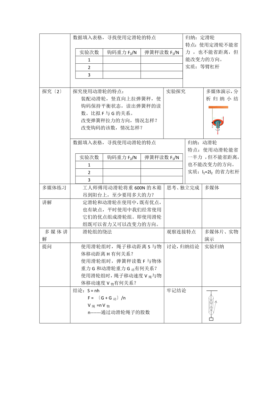 苏科版物理九年级上册112滑轮教案.doc