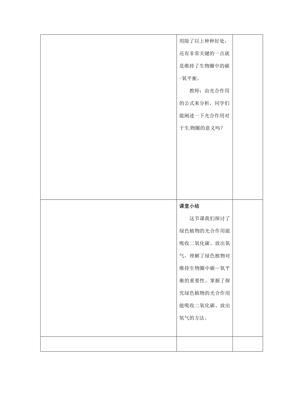 江苏省泗阳县王集中学七年级生物上册《光合作用吸收二氧化碳、放出氧气》教案苏教版.doc