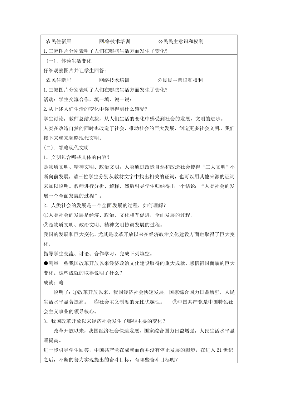 江苏省太仓市第二中学九年级政治上册1.1.1感受社会变化教案苏教版.doc