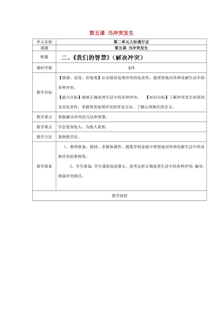 河南省洛阳市第二外国语学校八年级政治下册《当冲突发生第二框我们的智慧》教案新人教版.doc