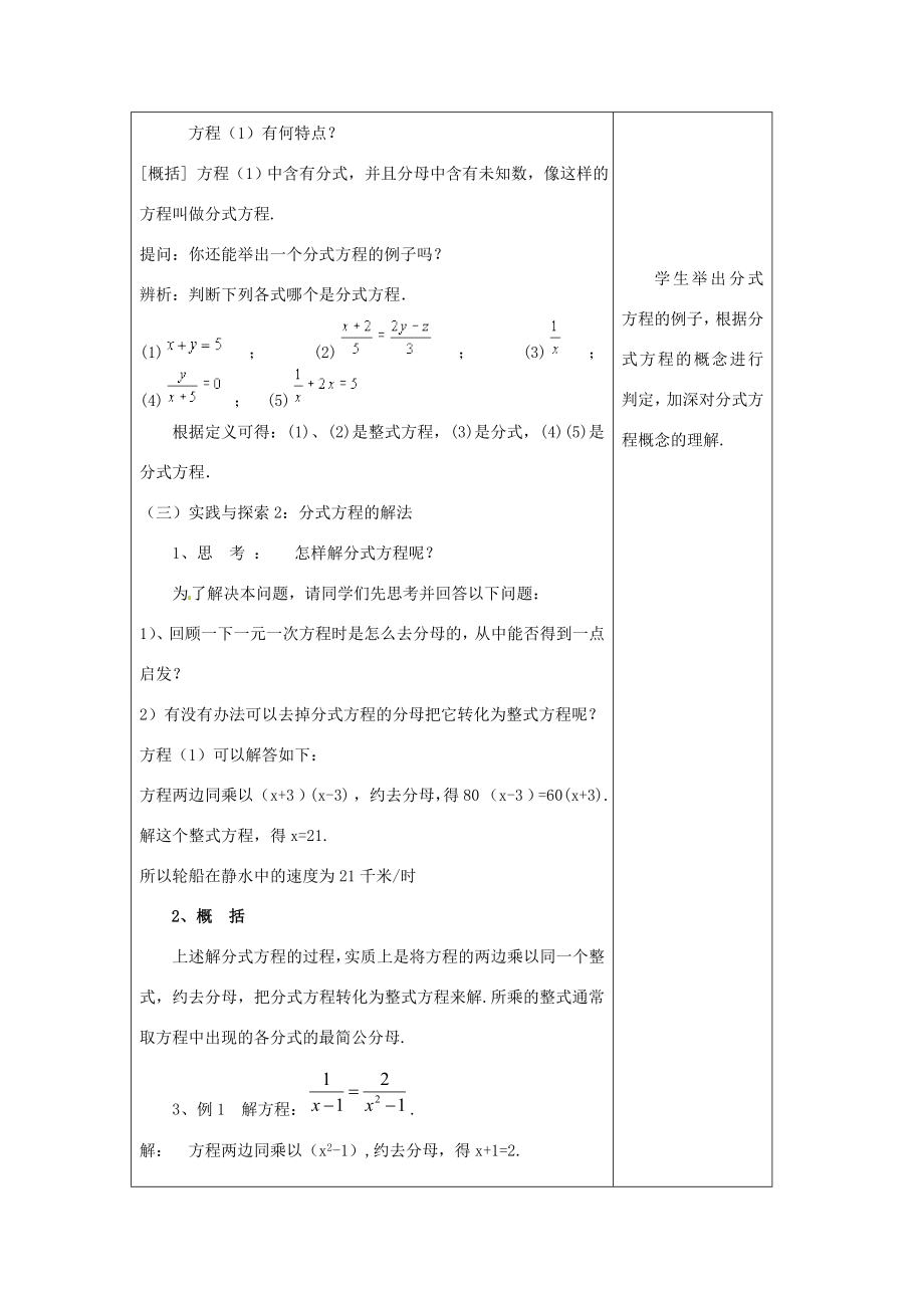 河南省洛阳市下峪镇初级中学八年级数学下册《分式方程》教案1新人教版.doc