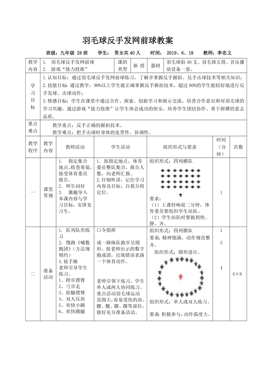 羽毛球反手发网前球教案.doc