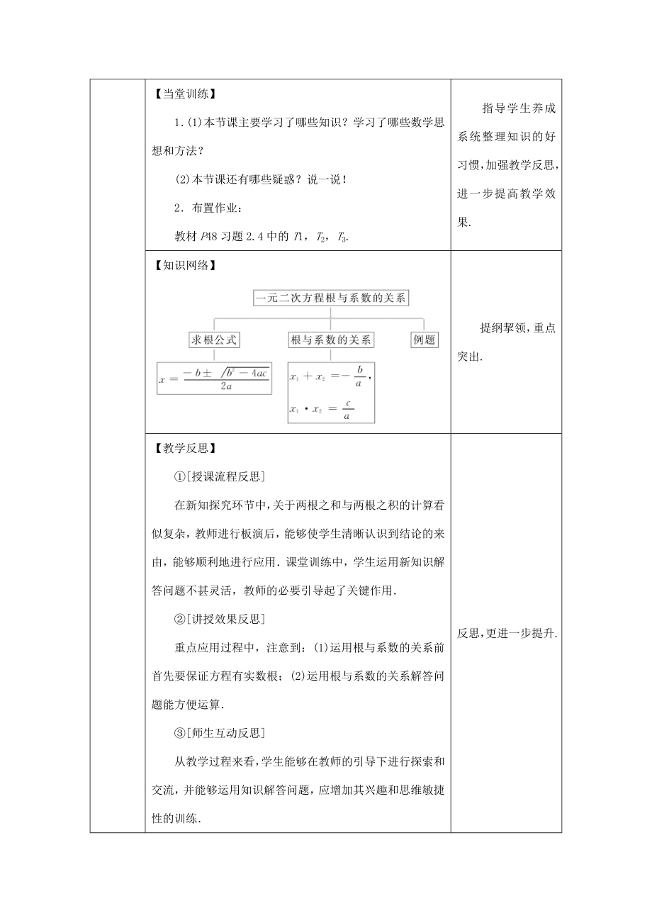 秋九年级数学上册第2章一元二次方程2.4一元二次方程根与系数的关系教案（新版）湘教版（新版）湘教版初中九年级上册数学教案.doc