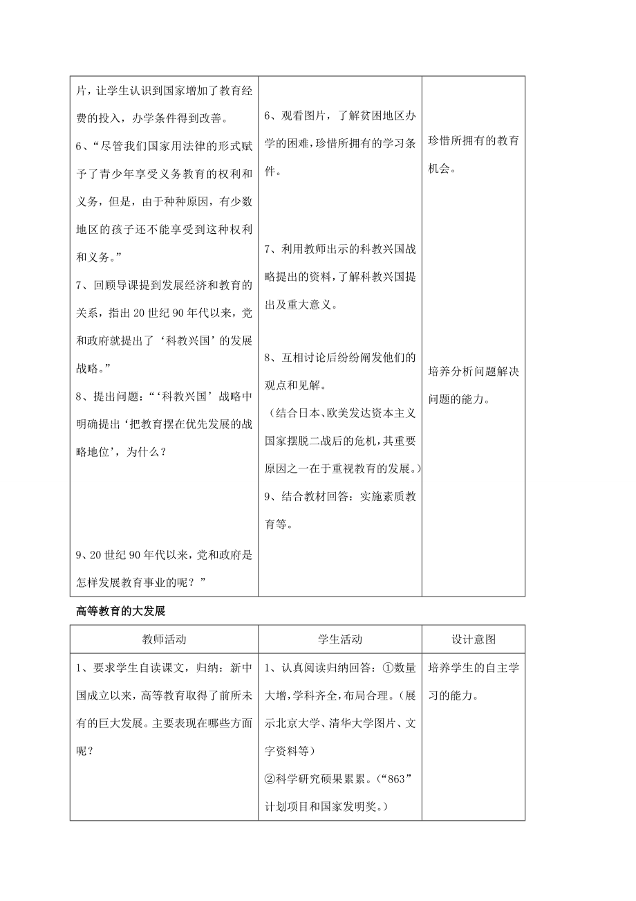 河北省秦皇岛市抚宁县驻操营学区八年级历史下册第19课改革发展中的教育教案新人教版.doc