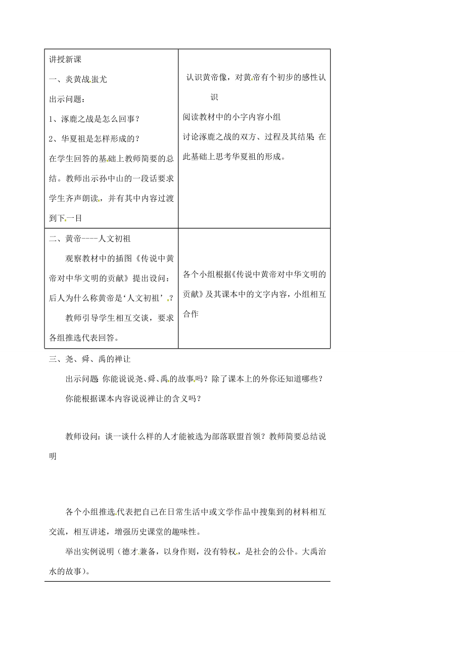 湖南省长沙县路口镇麻林中学七年级历史上册《华夏之祖》教案新人教版.doc